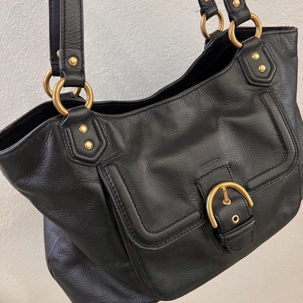 Coach Campbell Black Leather Tote Carryall Shoulder Bag
